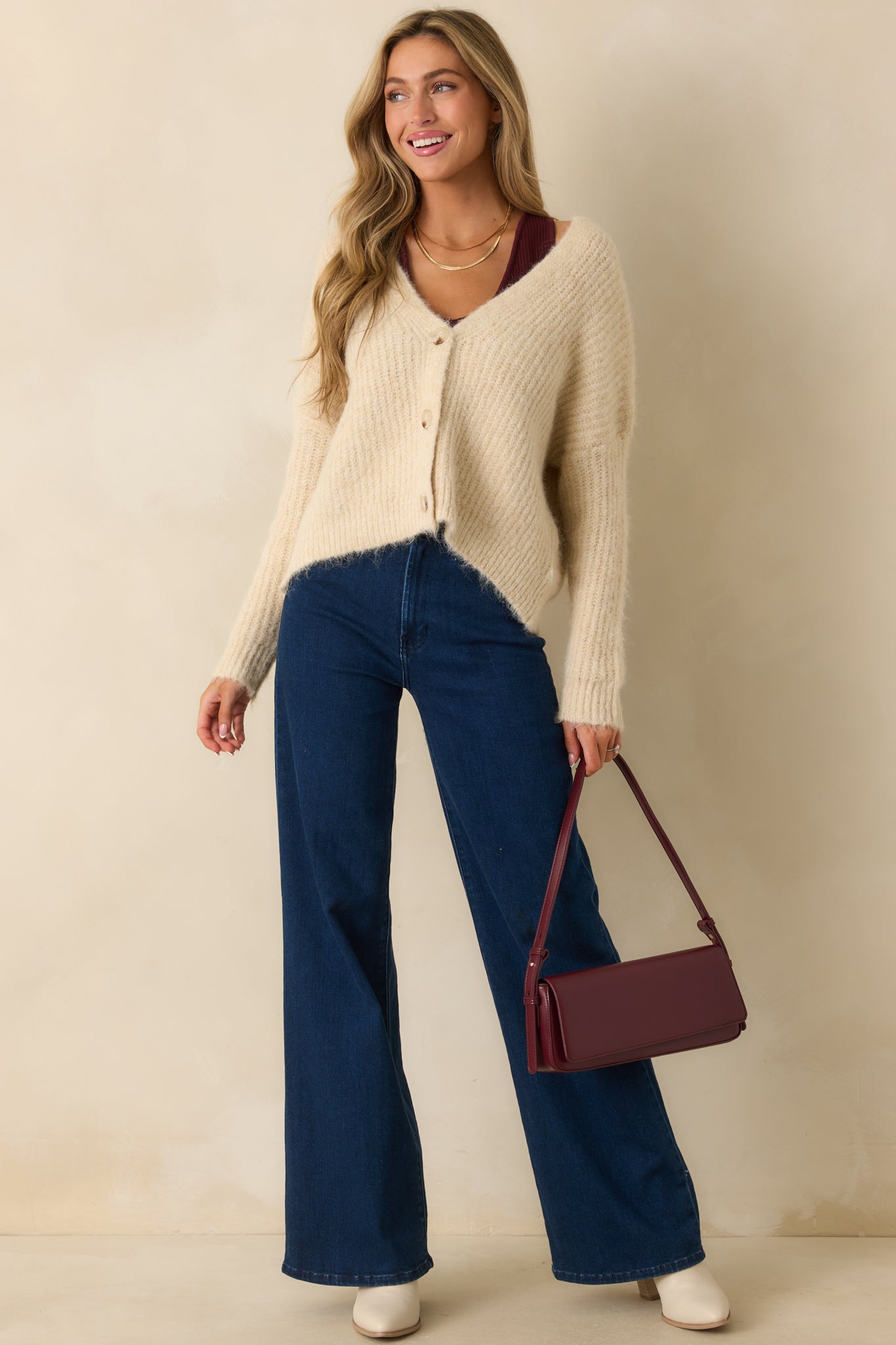 Always The Answer Ivory Ribbed Knit Button Up Cardigan