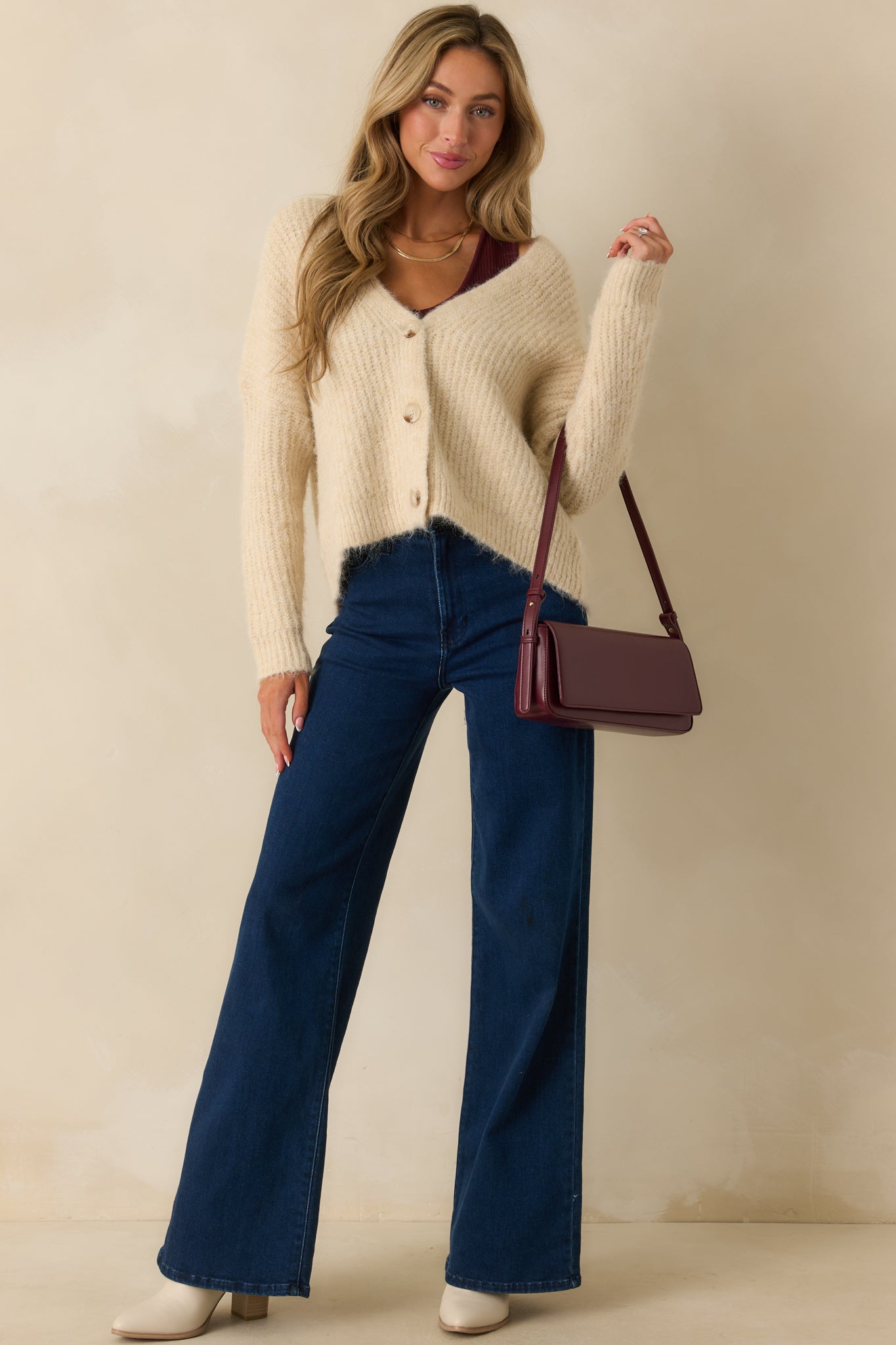Always The Answer Ivory Ribbed Knit Button Up Cardigan