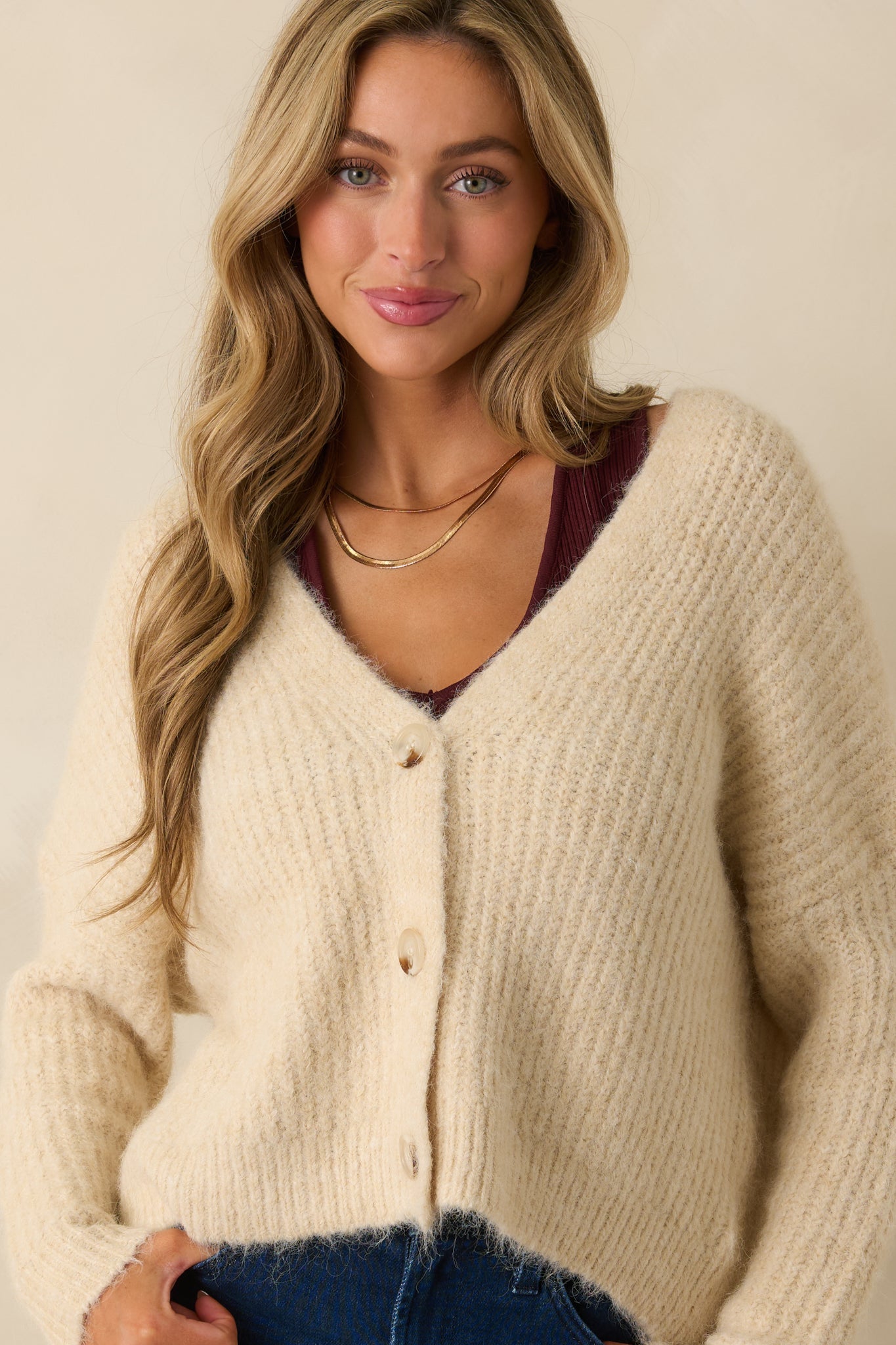 Always The Answer Ivory Ribbed Knit Button Up Cardigan