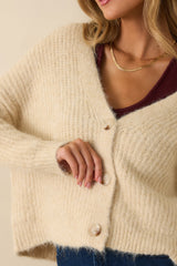 Always The Answer Ivory Ribbed Knit Button Up Cardigan