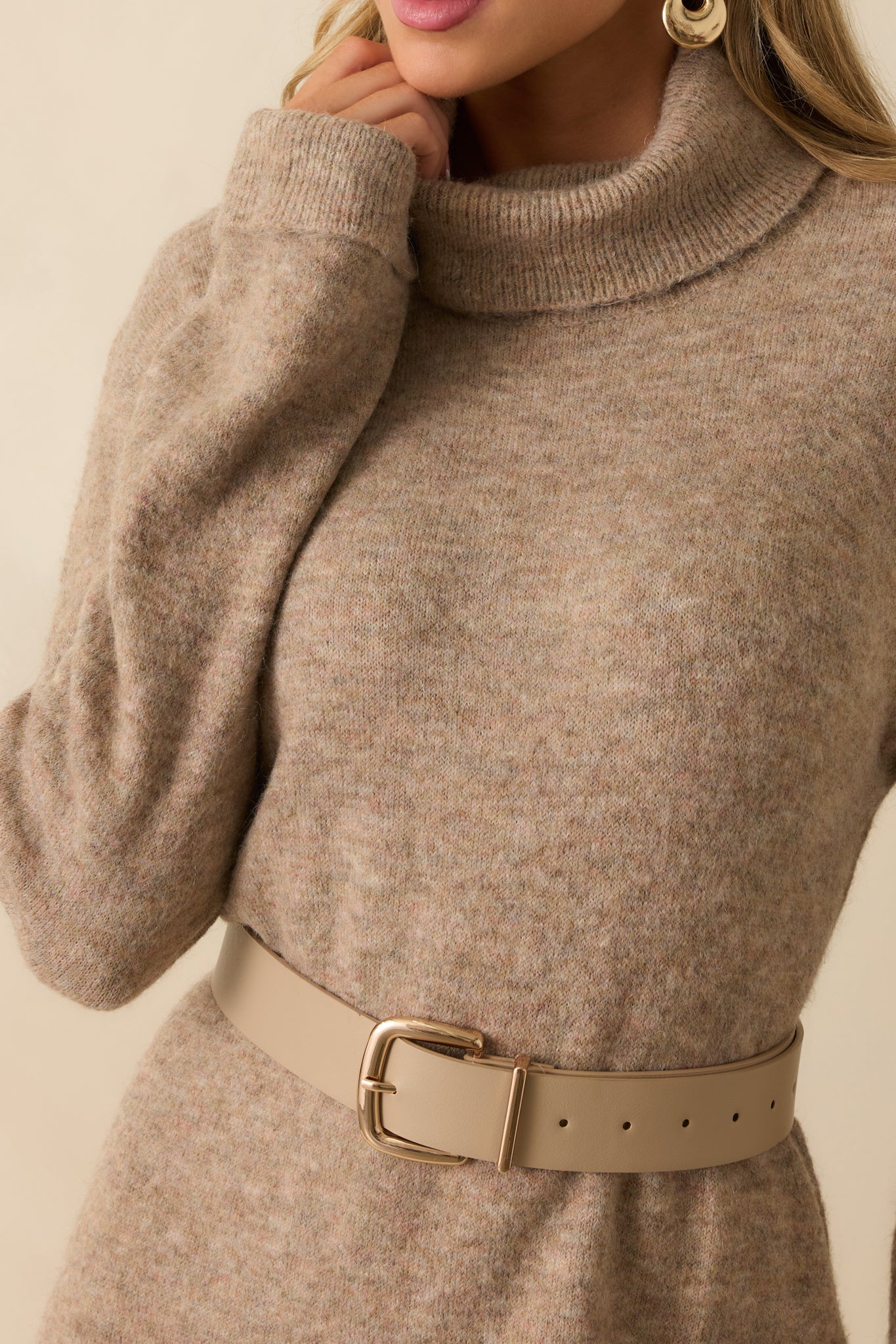 FRNCH Beige Rooibos Knit Turtle Neck Maxi Dress
