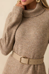 FRNCH Beige Rooibos Knit Turtle Neck Maxi Dress