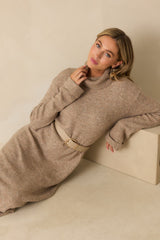 FRNCH Beige Rooibos Knit Turtle Neck Maxi Dress