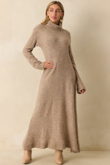 FRNCH Beige Rooibos Knit Turtle Neck Maxi Dress