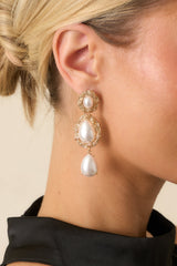 Toward The Horizon Gold Ivory Pearl Drop Earrings