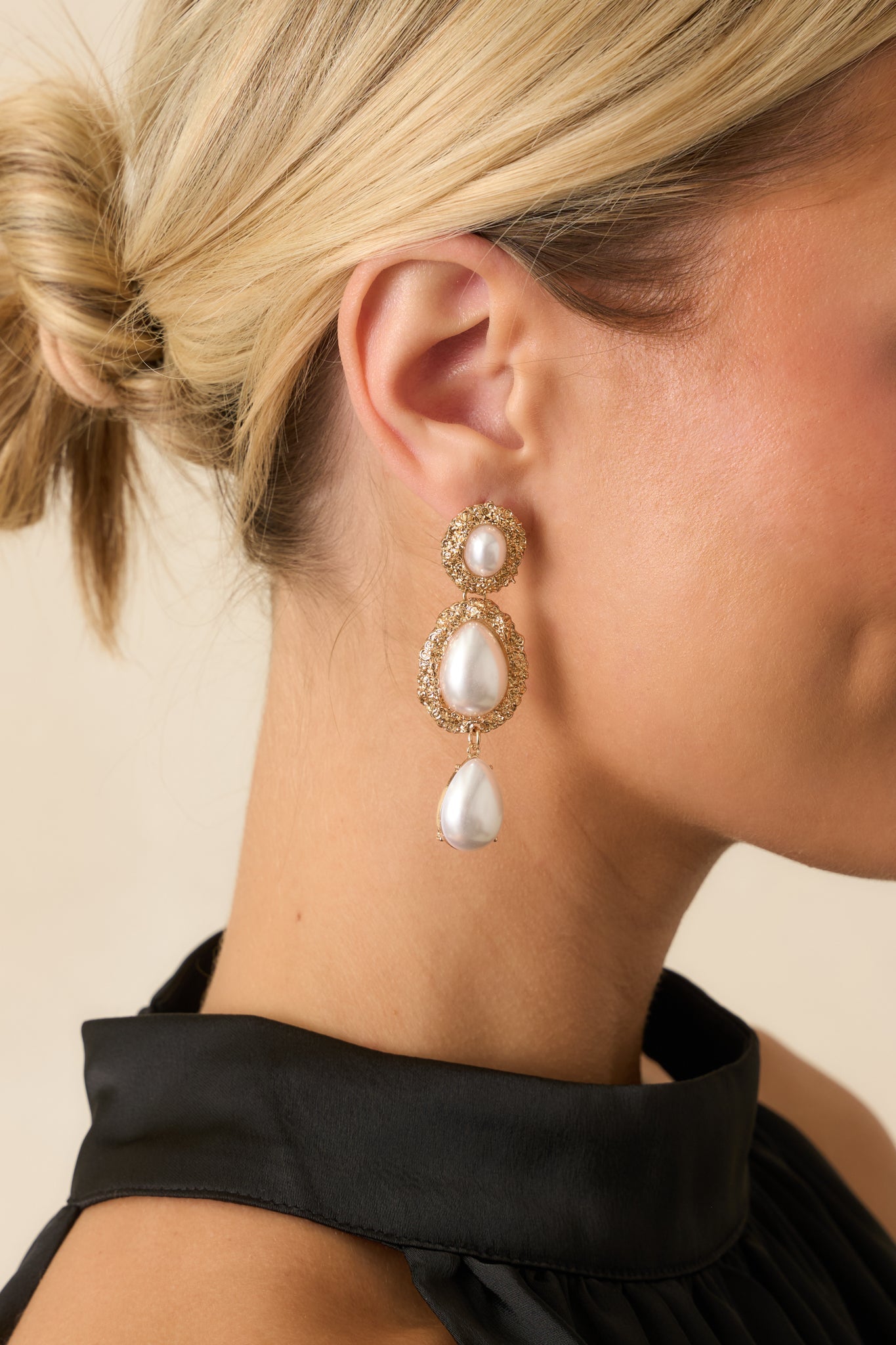 Toward The Horizon Gold Ivory Pearl Drop Earrings