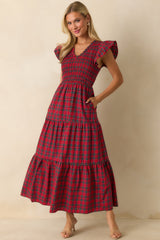 A Place To Be Cotton Red Plaid Maxi Dress