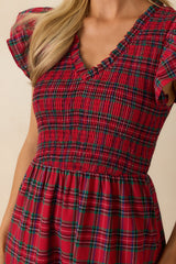 A Place To Be Cotton Red Plaid Maxi Dress
