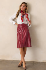 Make It Count Burgundy Faux Leather Midi Skirt