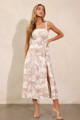 As You Know Tan Tropical Print Belted Maxi Dress
