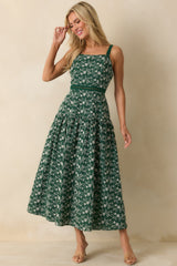 On My Side Hunter Green Floral Embroidered Eyelet Maxi Dress