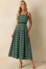 On My Side Hunter Green Floral Embroidered Eyelet Maxi Dress