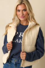 Thread & Supply Stormi Ivory Cable Knit Puffer Vest
