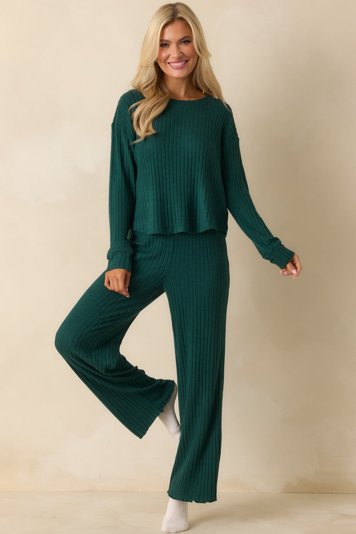 Z Supply Mistletoe Green Elfie Silky Ribbed Long Sleeve Top