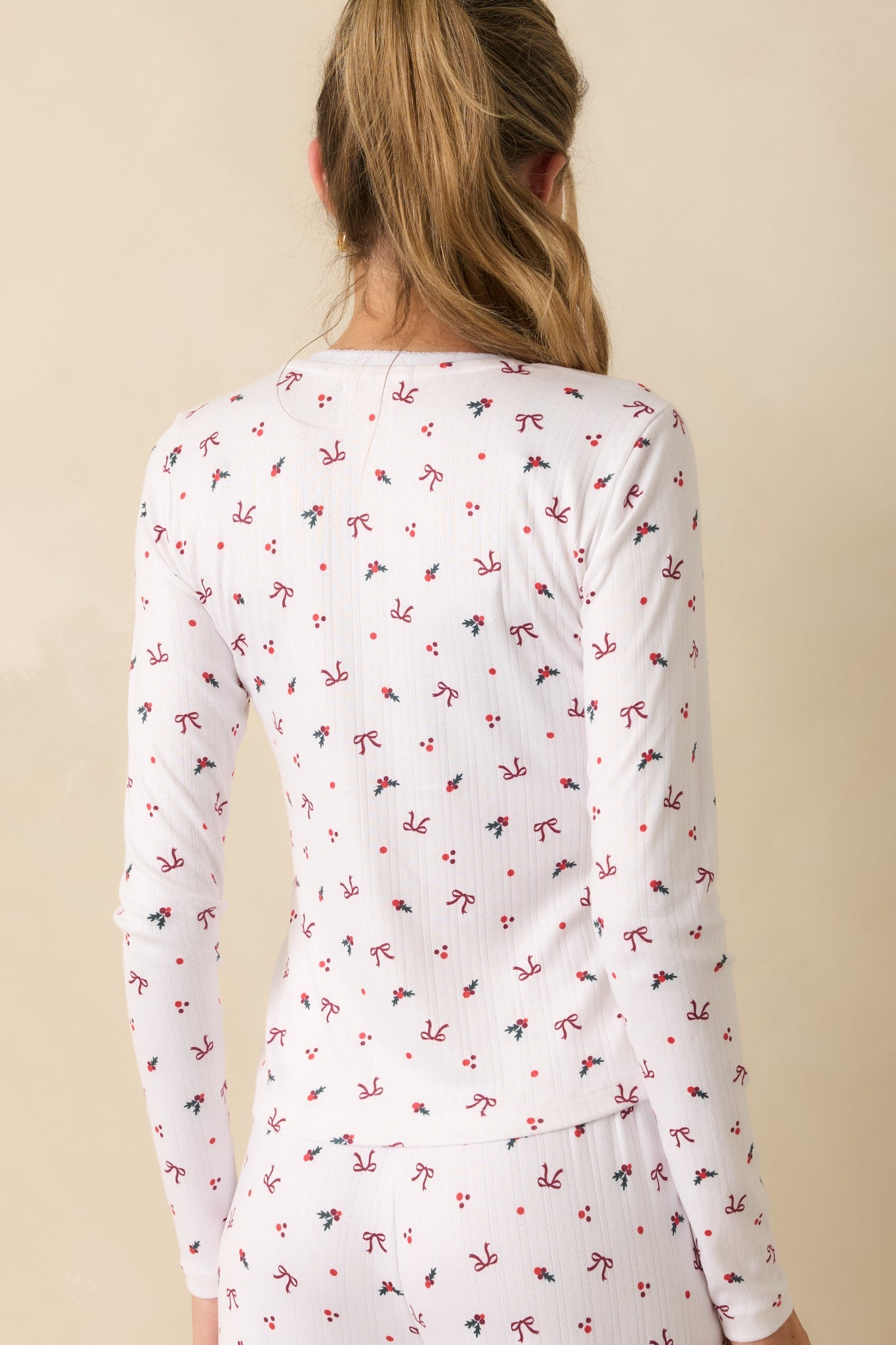 Z Supply White Multi Holly Pointelle Long Sleeve Pajama Top