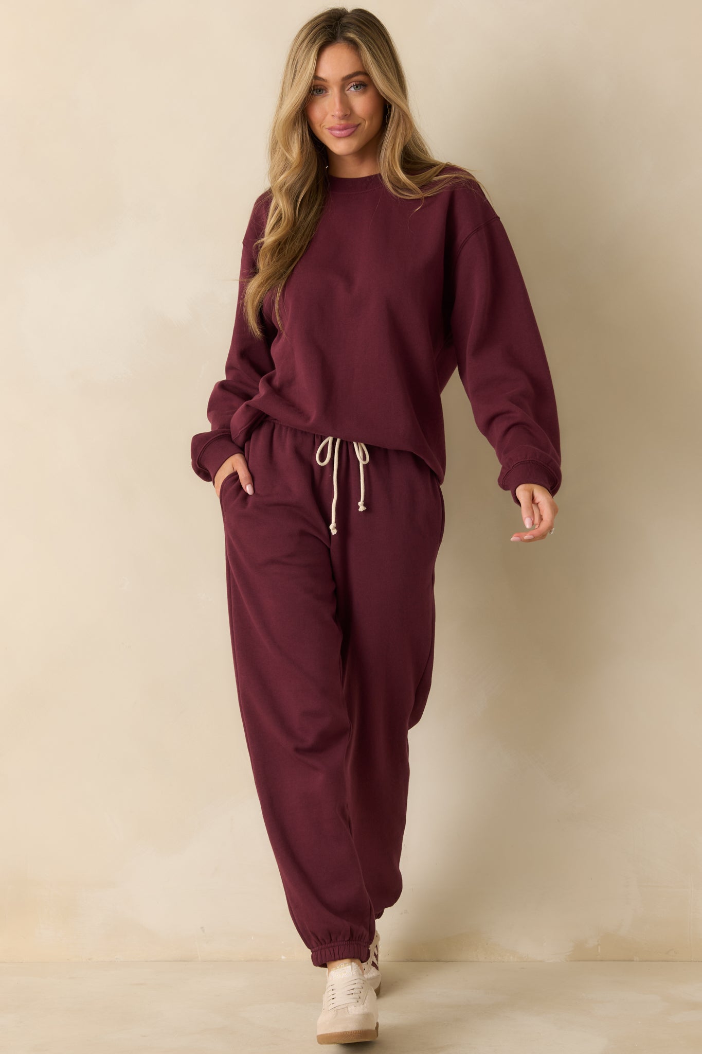Z Supply Merlot Red Classic Boyfriend Sweatshirt