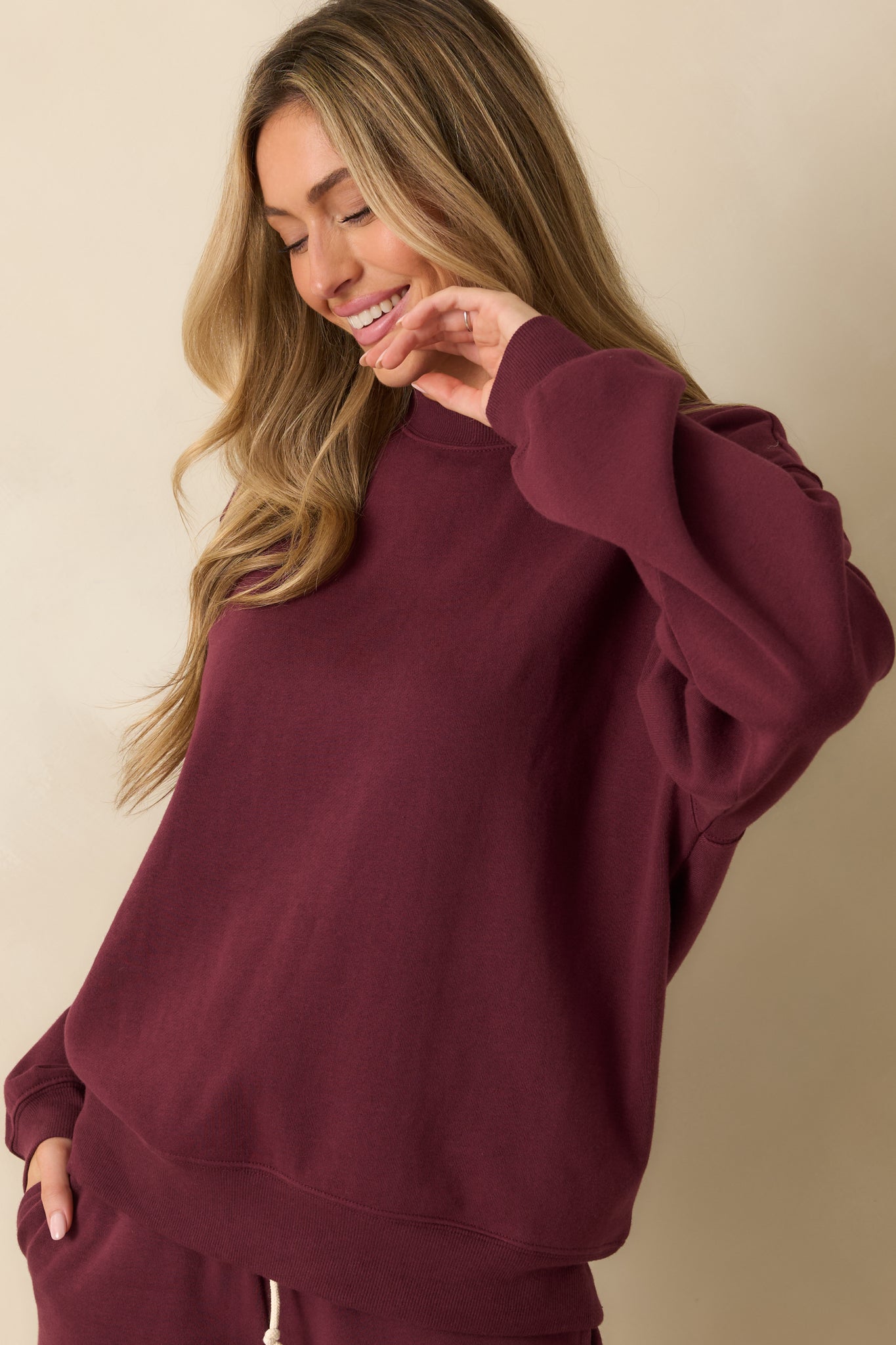Z Supply Merlot Red Classic Boyfriend Sweatshirt