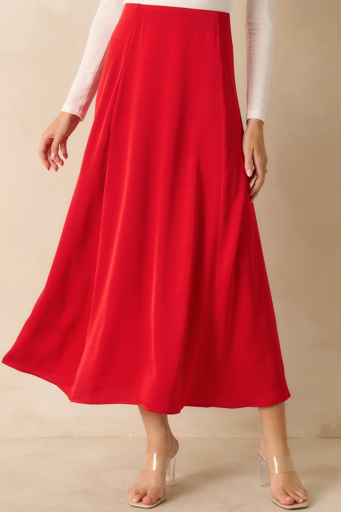 Z Supply Festive Red Northpointe Satin Midi Skirt