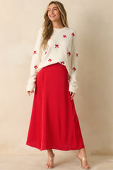 Z Supply Festive Red Northpointe Satin Midi Skirt