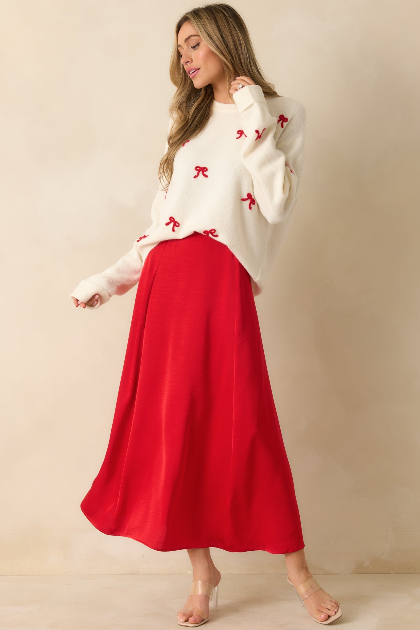 Z Supply Festive Red Northpointe Satin Midi Skirt