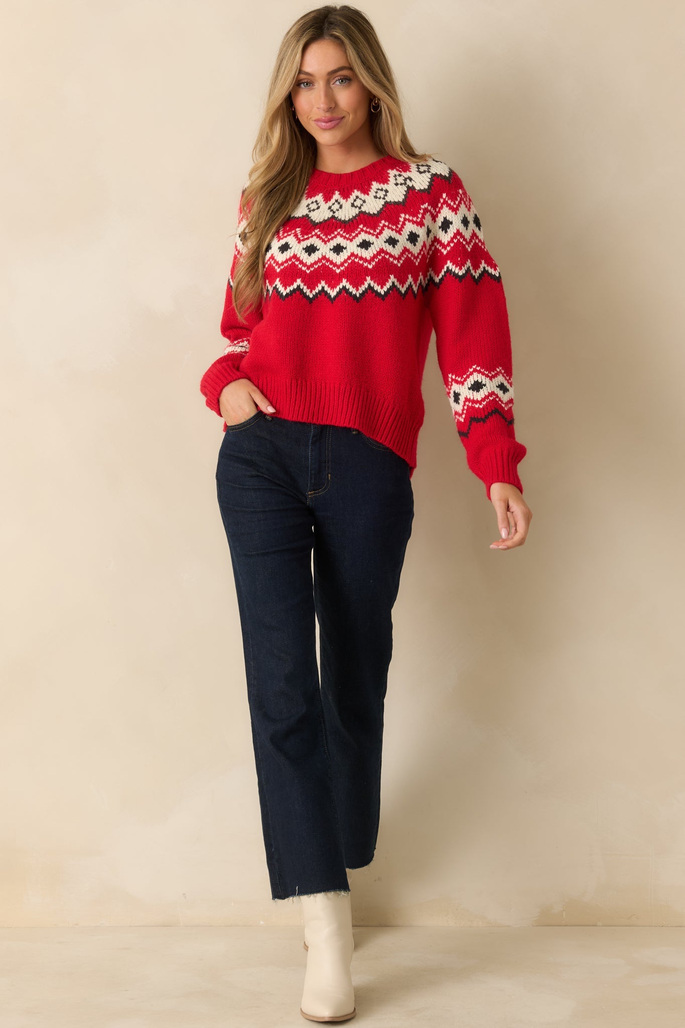 Z Supply Festive Red Knit Adornment Sweater
