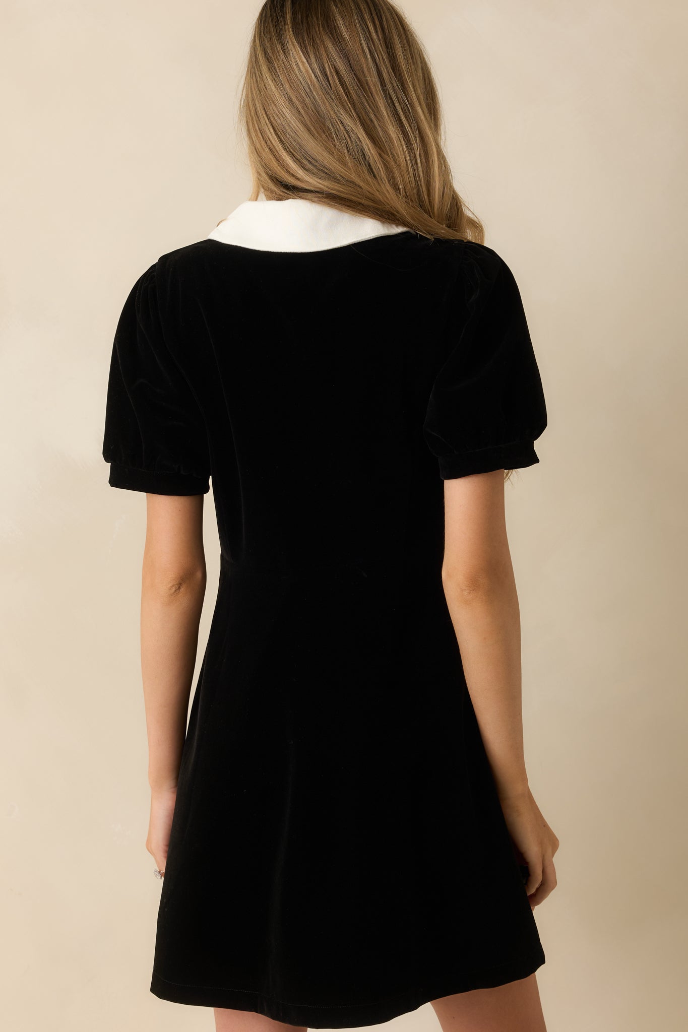 Sweet Society Black Velvet Bow Button Up Mini Dress