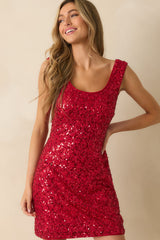 Just A Little Spark Red Sequin Draped Back Mini Dress