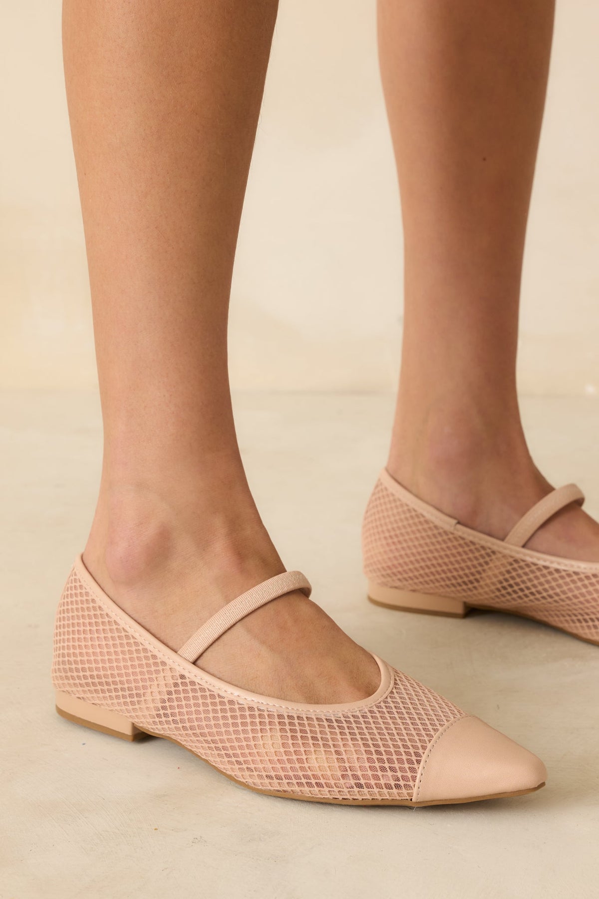 Sunset Mirror Beige Mesh Fishnet Flats
