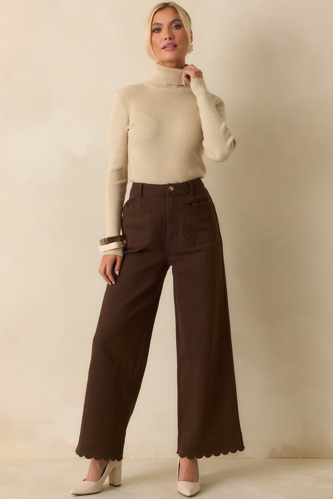 Let It Be Khaki Ribbed Long Sleeve Turtleneck Sweater