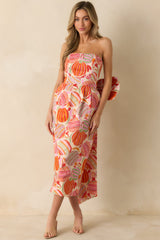 Prosperina Lisette Pink Multi Cotton Ornament Print Strapless Midi Dress