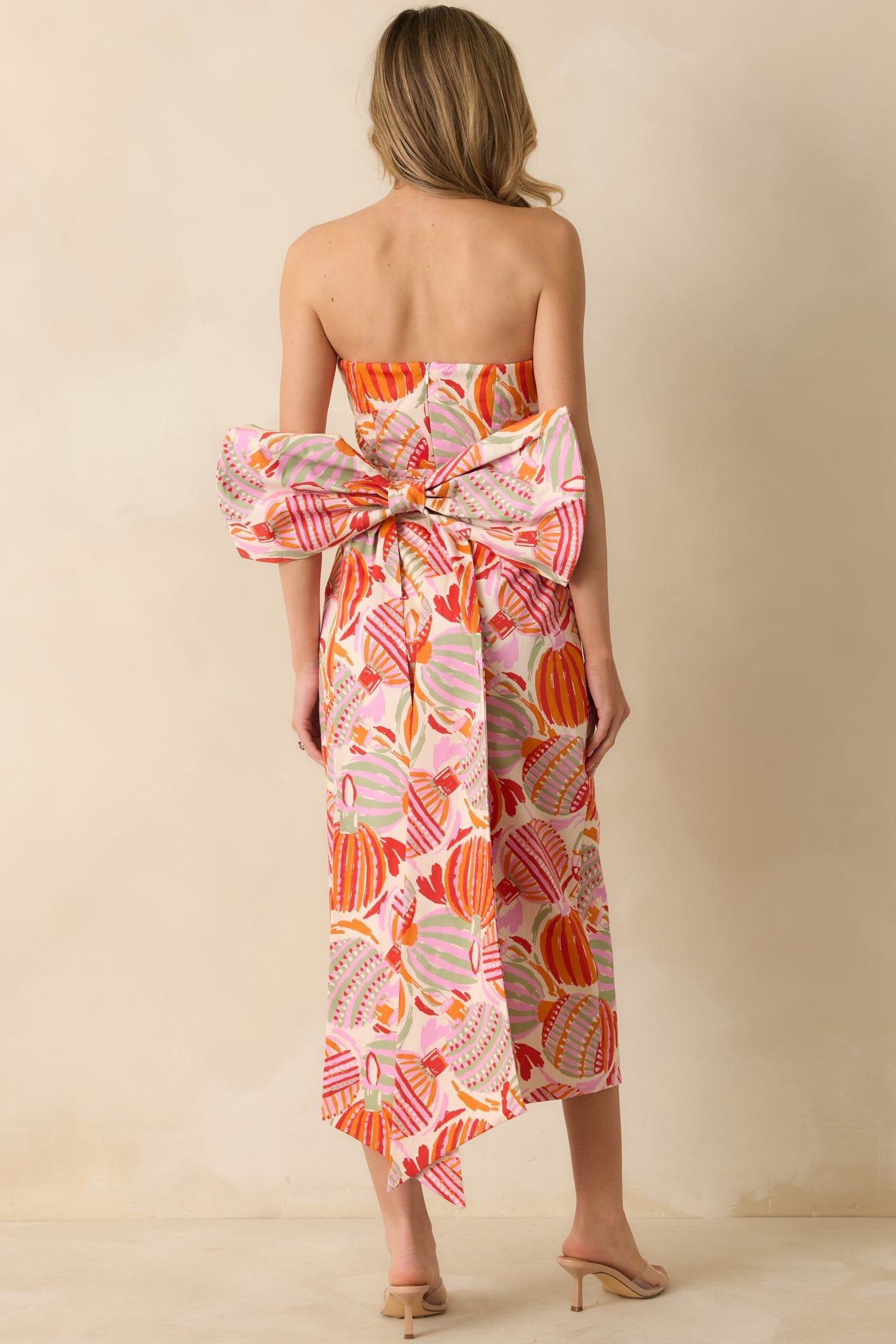Prosperina Lisette Pink Multi Cotton Ornament Print Strapless Midi Dress