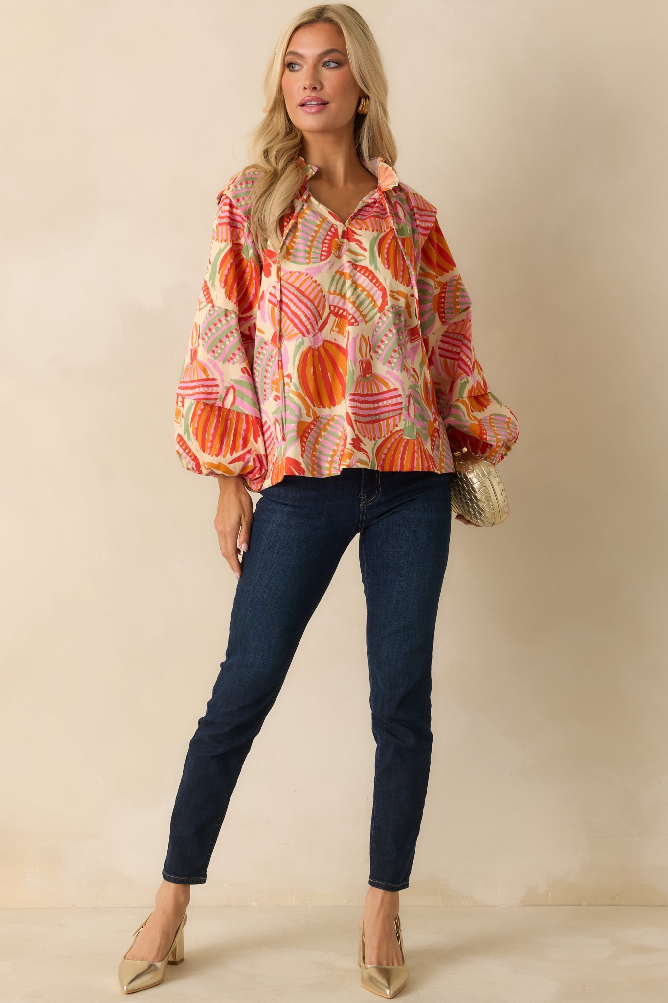 Prosperina Tara Pink Multi Cotton Ornament Print Peasant Top