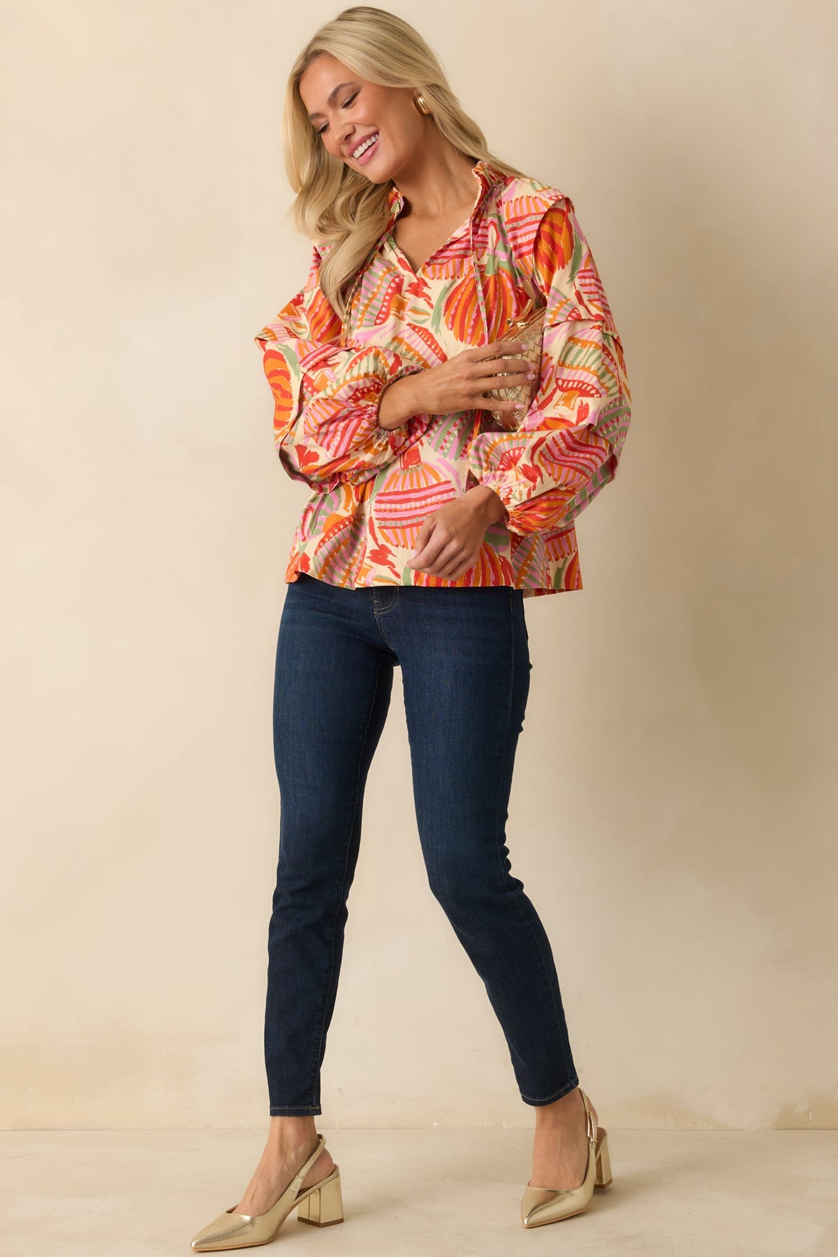 Prosperina Tara Pink Multi Cotton Ornament Print Peasant Top