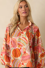 Prosperina Tara Pink Multi Cotton Ornament Print Peasant Top