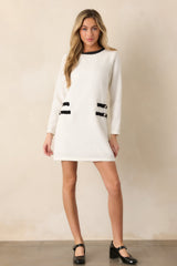 This & That Ivory Tweed Long Sleeve Mini Dress