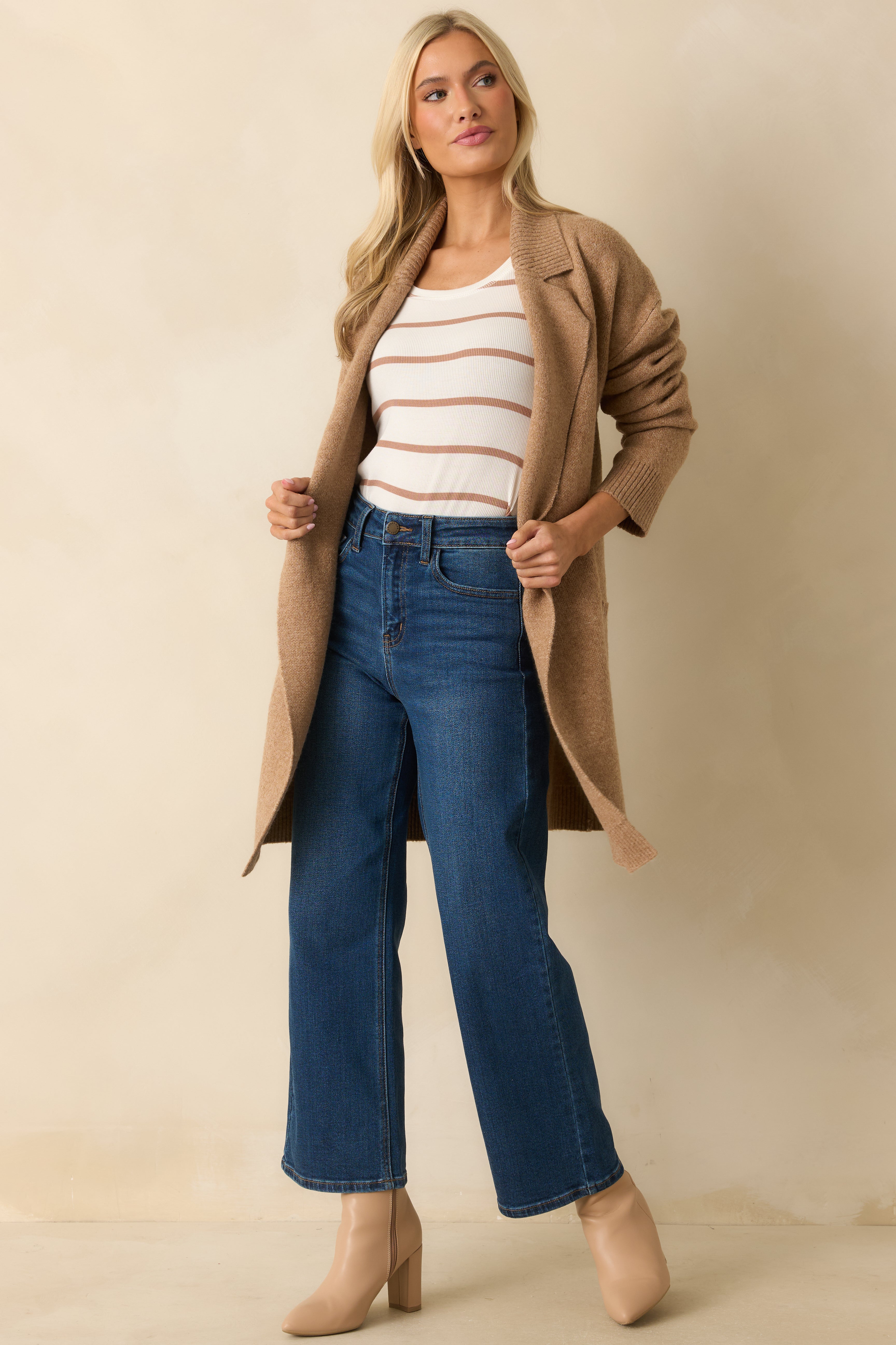 What's Left To Say Camel Brown Open Front Knit Cardigan