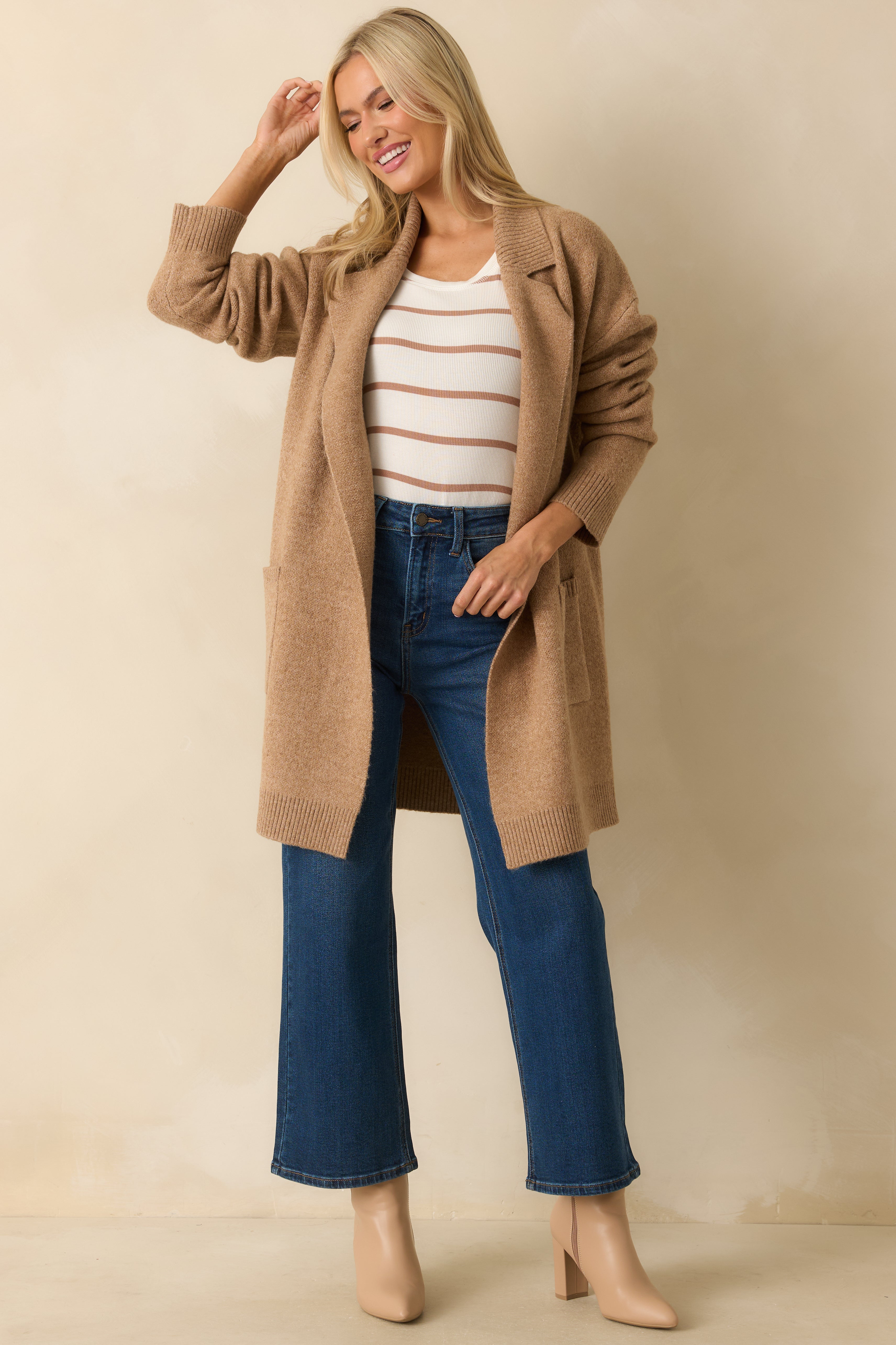 What's Left To Say Camel Brown Open Front Knit Cardigan