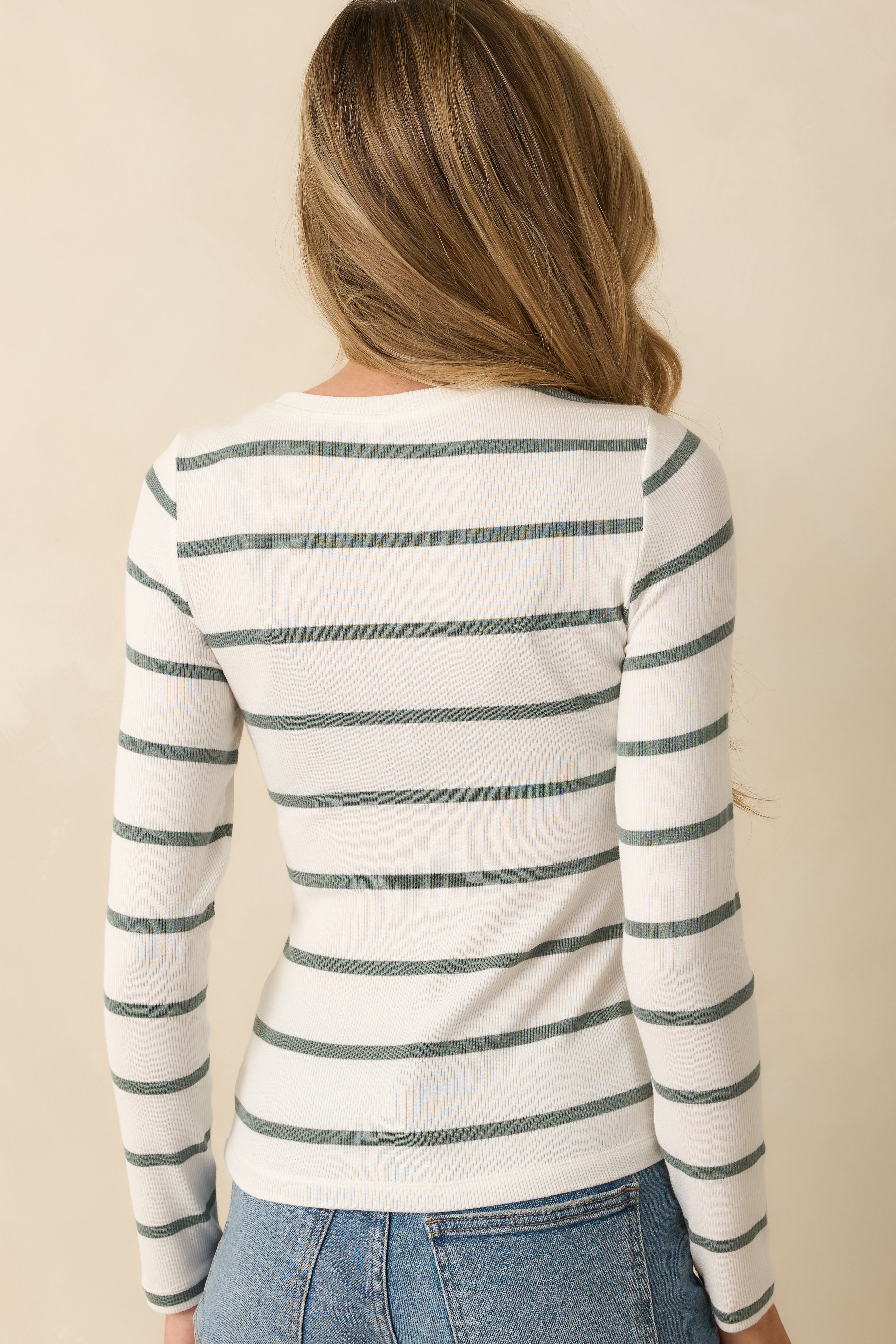 Always In Rotation Sage Green Stripe Long Sleeve Top