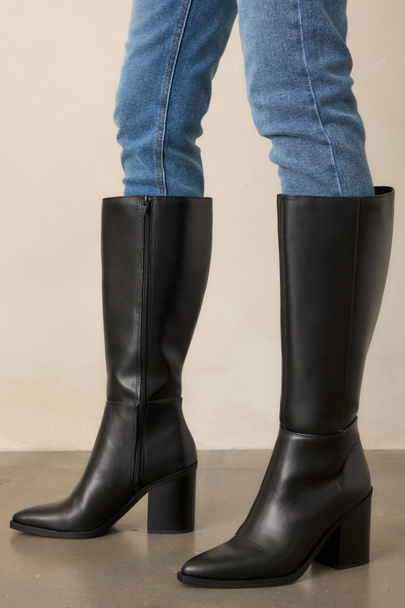 On The Right Foot Black Faux Leather Knee High Boots
