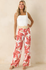 MINKPINK Isla Peach Hibiscus Wide Leg Pants