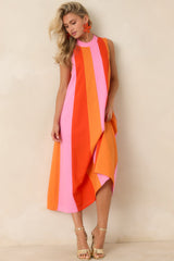 Sunset on Repeat Pink & Orange Colorblock Sleeveless Midi Dress