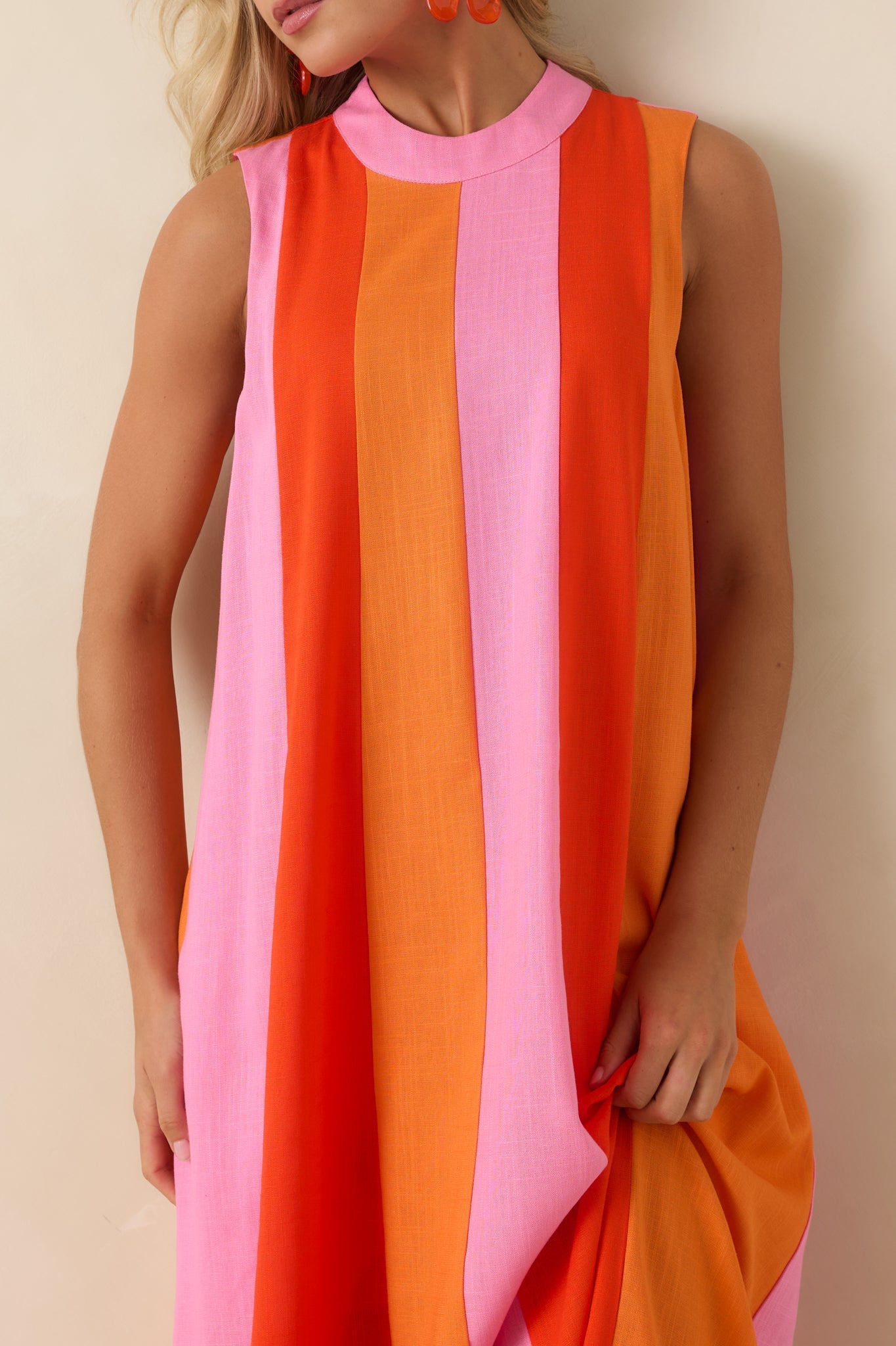 Sunset on Repeat Pink & Orange Colorblock Sleeveless Midi Dress