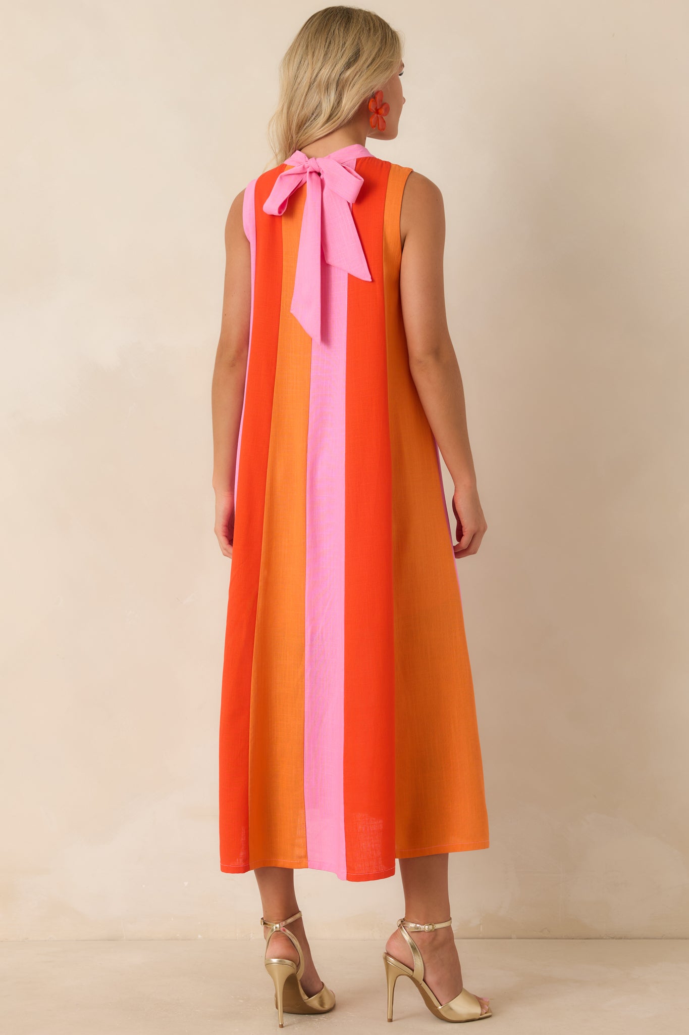Sunset on Repeat Pink & Orange Colorblock Sleeveless Midi Dress