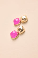 Blissful Days Pink Stone Gold Textured Drop Earrings