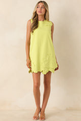 Petals in Passing Chartreuse Floral Appliqué Shift Mini Dress