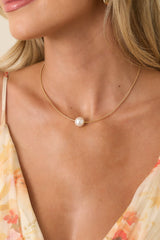 One & Only Gold Pearl Solitaire Necklace