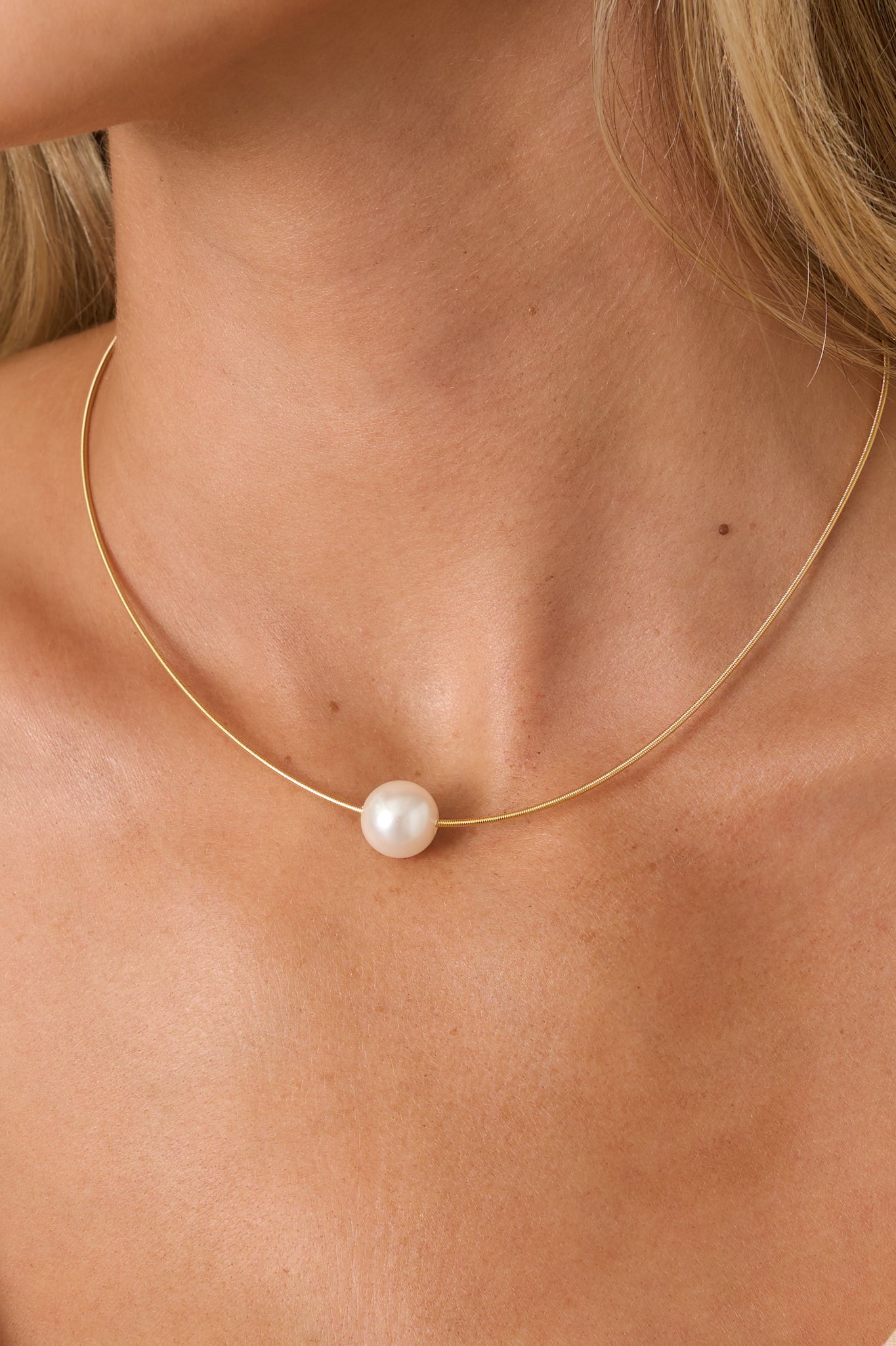 One & Only Gold Pearl Solitaire Necklace