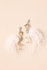 Standing Tall Gold Rhinestone Flamingo Feather Earrings