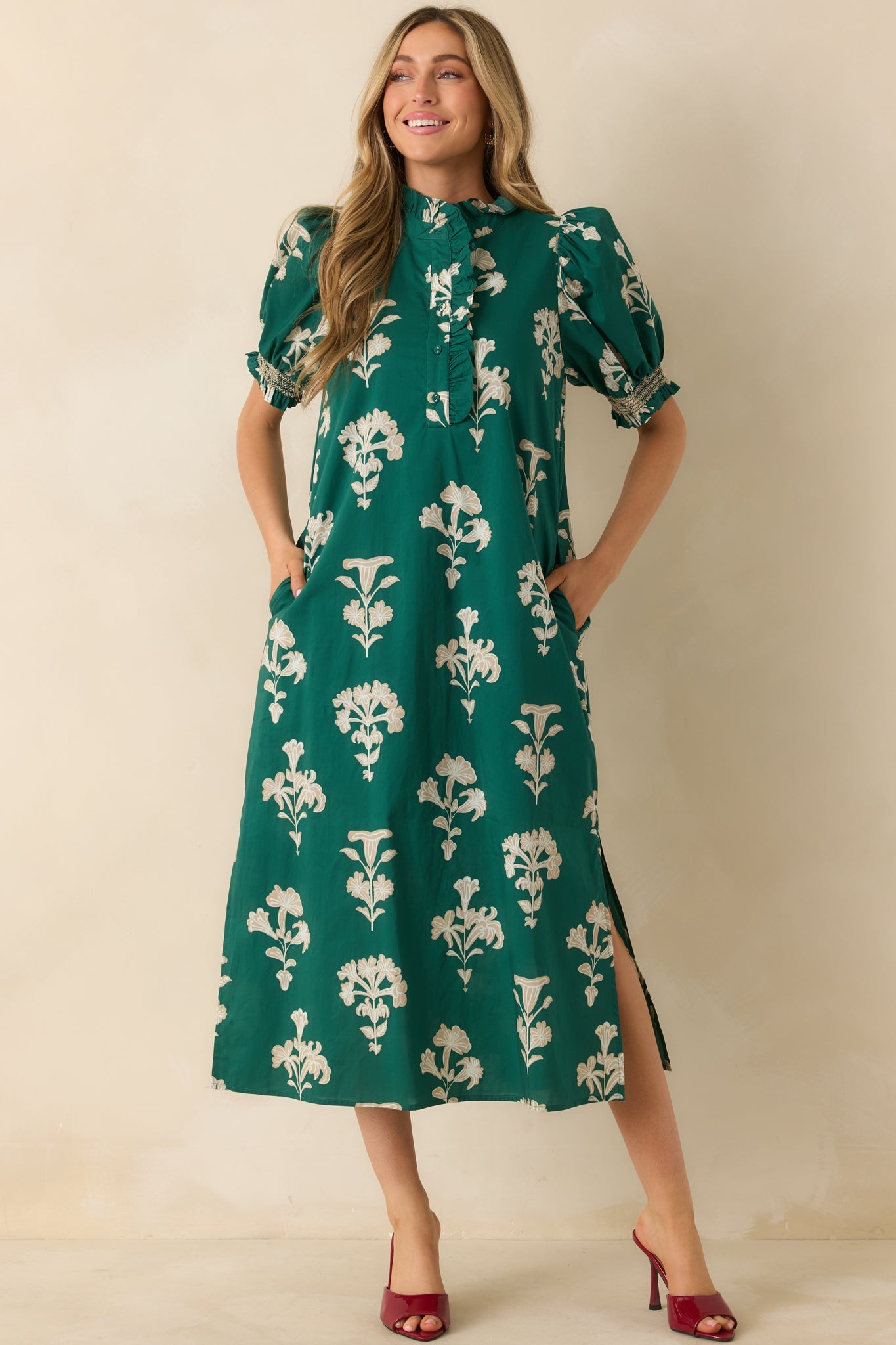 To Say The Least Hunter Green Floral Print Cotton Maxi Dress