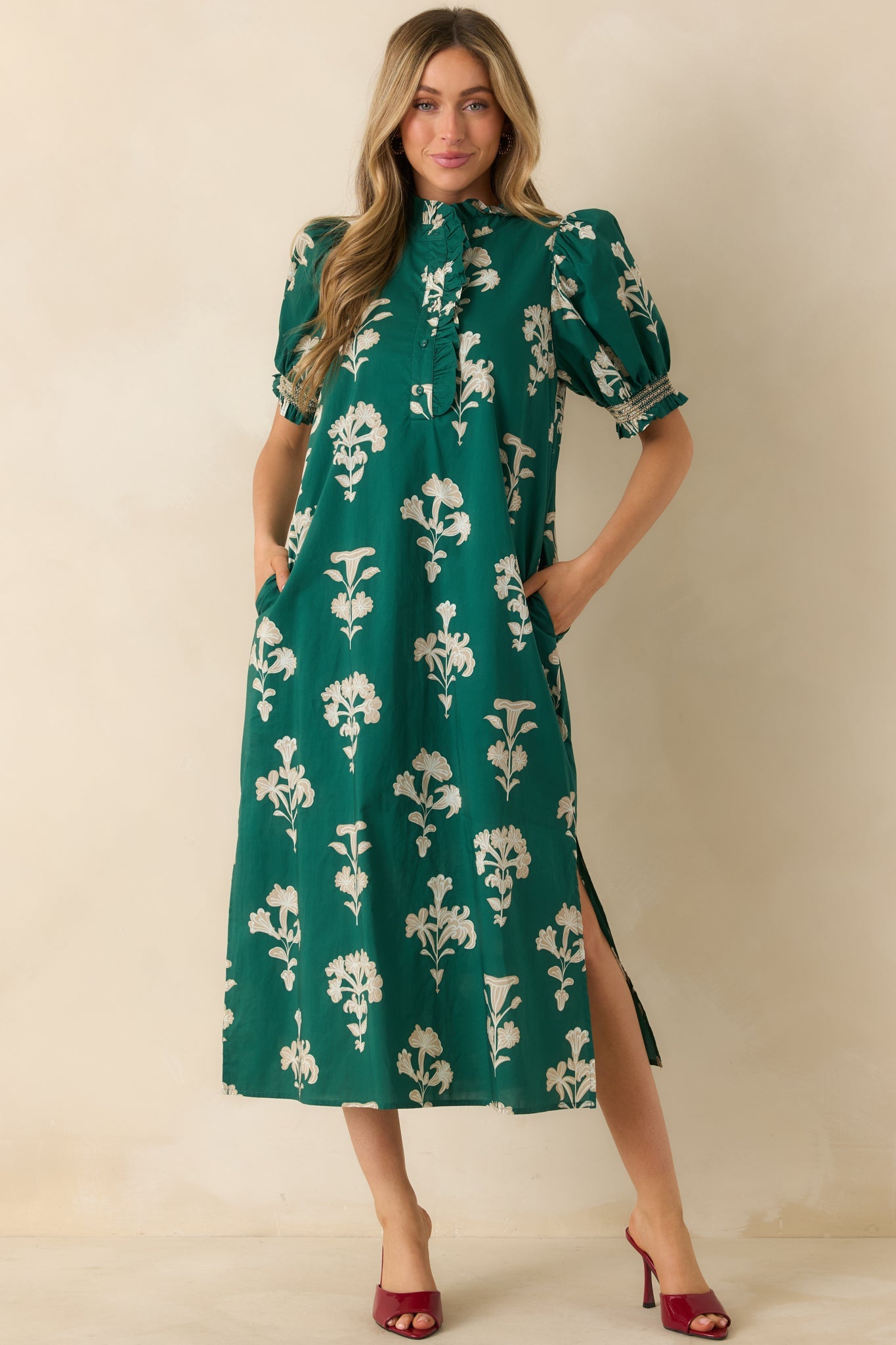 To Say The Least Hunter Green Floral Print Cotton Maxi Dress